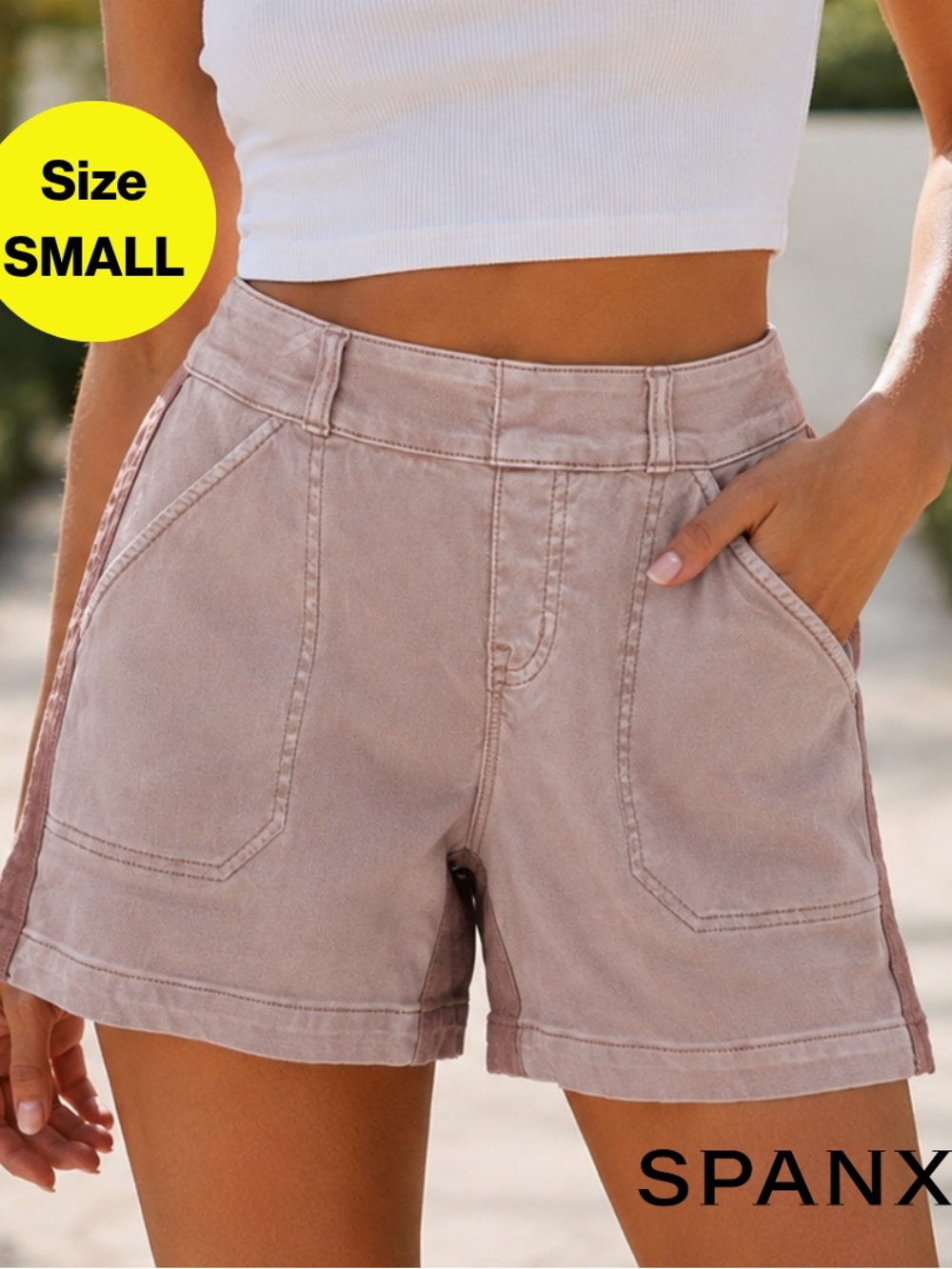 SPANX Beige High-Waist Utility Bermuda Shorts